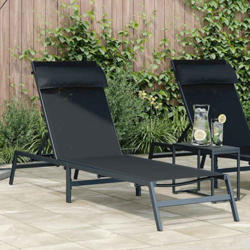 Holamys Garten Sonnenliege mit Kissen, verstellbar in fünf Positionen, anthrazit, 197x52x25,5 cm, Textilene Material, ideal für Terrasse, Pool und Balkon Holamys Garten Sonnenliege mit Kissen, verstellbar in fünf Positionen, anthrazit, 197x52x25,5 cm, Textilene Material, ideal für Terrasse, Pool und Balkon von Holamys