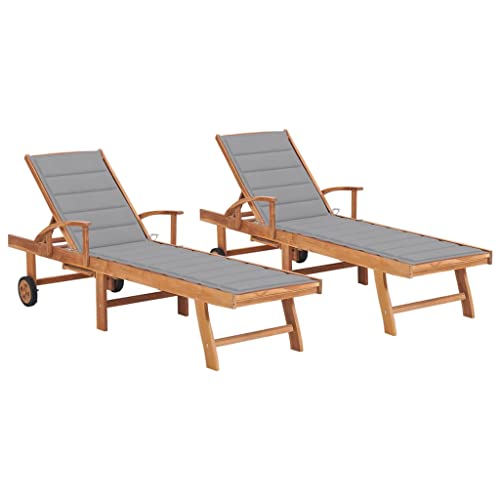 Holamys Garten Sonnenliegen Set, 2er-Pack, verstellbare Rückenlehne, massives Teakholz, Räder, Bequeme graue Auflagen für Pool, Terrasse, Outdoor-Wohnbereich Holamys Garten Sonnenliegen Set, 2er-Pack, verstellbare Rückenlehne, massives Teakholz, Räder, Bequeme graue Auflagen für Pool, Terrasse, Outdoor-Wohnbereich von Holamys