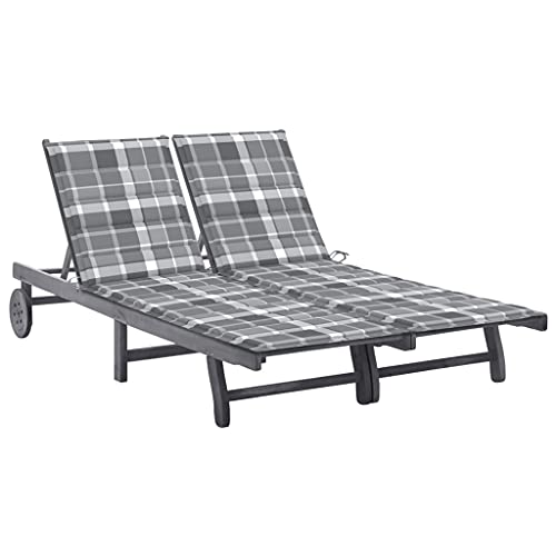 Holamys Gartenliege für 2 Personen, verstellbare Akazienholz Sonnenliege grau, gemütlicher Liegestuhl mit Rollen und bequemer Auflage, ideal für Terrasse und Poolbereich. von Holamys
