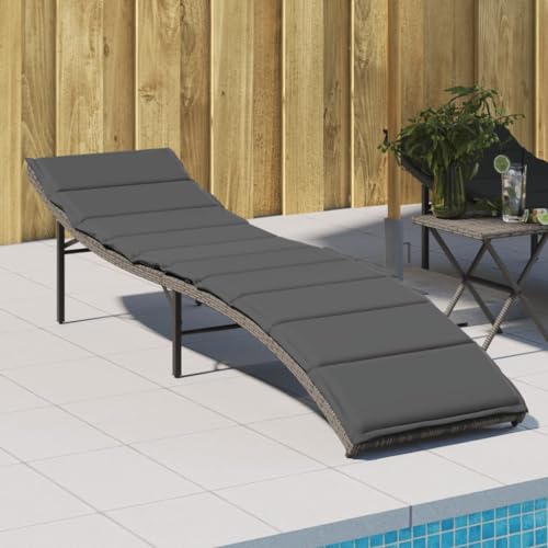 Holamys Graue Sonnenliege mit 3-Fach Verstellbarer Rückenlehne, UV-beständigem PE-Rattan und bequemer Polsterung für entspannte Stunden im Garten, auf der Terrasse oder am Pool von Holamys