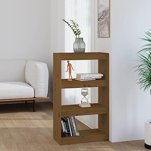 Holamys Honigbraun Kiefernholz Bücherregal mit 3 Fächern, 60x30x103,5 cm, vielseitig als Raumteiler nutzbar, Stabiler Stand, ideal für Wohnzimmer, Büro oder Flur von Holamys