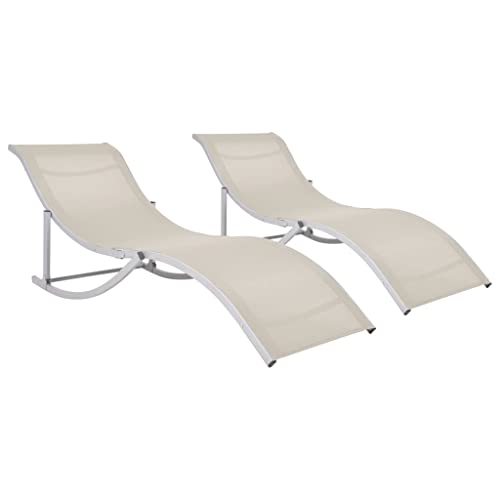 Holamys Klappbare Sonnenliegen 2 STK. Cremeweiß Textilene für Garten, Terrasse und Pool, komfortable Lounge-Stühle, zusammenklappbare Outdoor-Möbel von Holamys