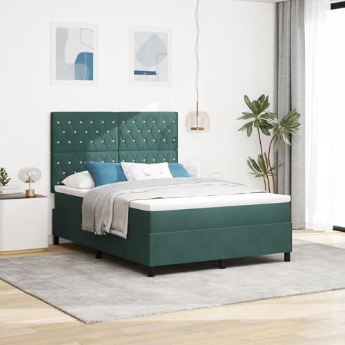 Holamys LED Boxspringbett mit Matratze, 140x200 cm, Dunkelgrün Samt, Taschenfederkern, Modernes Design für Schlafzimmer, Inklusive Kopfteil von Holamys