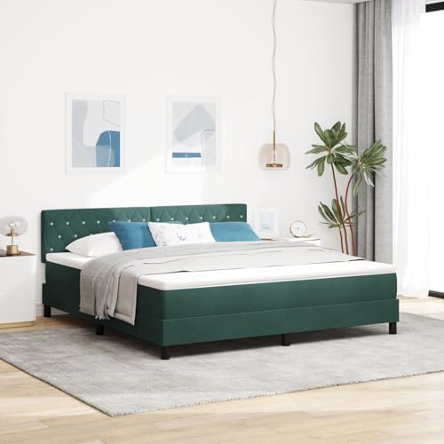 Holamys LED Boxspringbett mit Matratze, 180x200 cm, Dunkelgrün Samt, Modernes Schlafzimmer-Möbelstück, Komfortable Bettrahmen-Lösung von Holamys