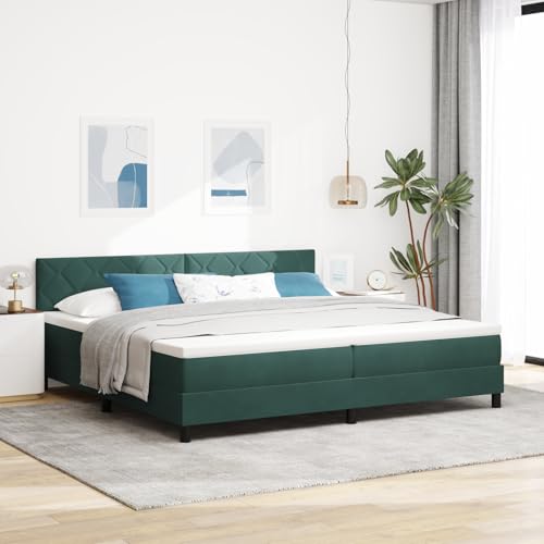 Holamys LED Boxspringbett mit Matratze, 200x200 cm, Dunkelgrün Samt, Modernes Design, Inklusive Taschenfederkernmatratze für Schlafzimmer von Holamys