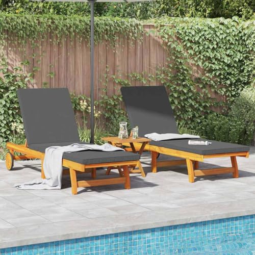 Holamys Massives Akazienholz Sonnenliegen 2er-Set mit Rädern und Kissen, verstellbare Pool Lounge Chairs für Terrasse und Garten, wetterfeste Outdoor Lounge Chairs für Entspannung im Freien von Holamys