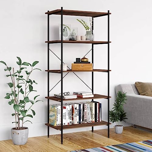 Holamys Modernes Regal mit 5 Böden, Schwarz und Natur, 80x40x163 cm, Robustes Metallgestell, vielseitiger Cube Storage Organizer für Wohnzimmer, Büro und Garage von Holamys