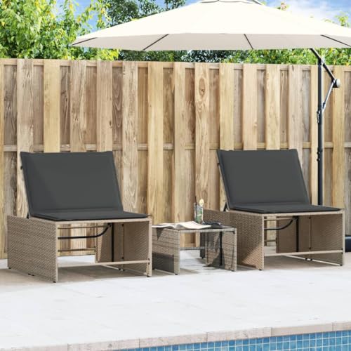Holamys Modulare Sonnenliegen Set, 2 Gartenstühle mit Tisch, verstellbare Rückenlehne, langlebiges Polyrattan, UV-beständig, Grau, für Outdoor-Entspannung von Holamys