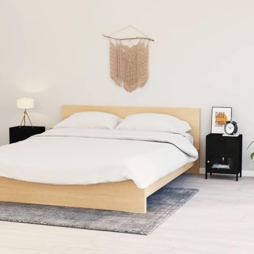 Holamys Nachttisch 2er Set, Schwarz, 40x30x54,5 cm, robuster Stahl & gehärtetes Glas, Nachttische mit praktischer Schublade, stilvoller Beistelltisch für Schlafzimmer von Holamys