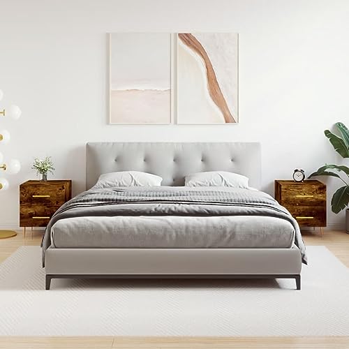Holamys Nachttische 2er Set, Räuchereiche Optik, 40x35x47,5 cm, Modernes Design, Geräumiger Stauraum für Schlafzimmer und Wohnzimmer von Holamys