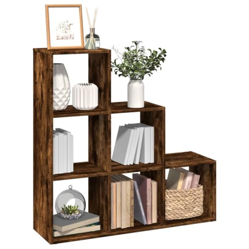 Holamys Raumteiler-Bücherregal 3 Etagen in Räuchereiche, 99x29x99 cm – Vielseitiger Cube Organizer für Bücher & Deko, ideal als Stauraum von Holamys