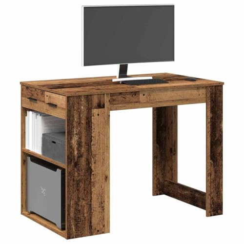 Holamys Robuster Schreibtisch Altholz-Optik 102x62x77,5 cm mit Schubladen und offener Ablage, ideal als vielseitiger Tisch für Büro, Esszimmer oder Wohnbereich Holamys Robuster Schreibtisch Altholz-Optik 102x62x77,5 cm mit Schubladen und offener Ablage, ideal als vielseitiger Tisch für Büro, Esszimmer oder Wohnbereich von Holamys