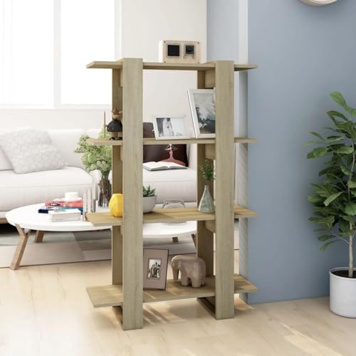 Holamys Robustes Bücherregal Sonoma-Eiche 80x30x123,5 cm, vielseitiger Raumteiler für Wohnzimmer und Flur, ideal für Bücher, DVDs und Deko von Holamys
