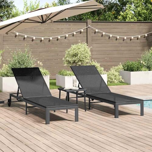 Holamys Schwarzes Rattan Sonnenliegen 2er Set mit Rollen und Beistelltisch, verstellbar für Garten und Pool, wetterfest von Holamys