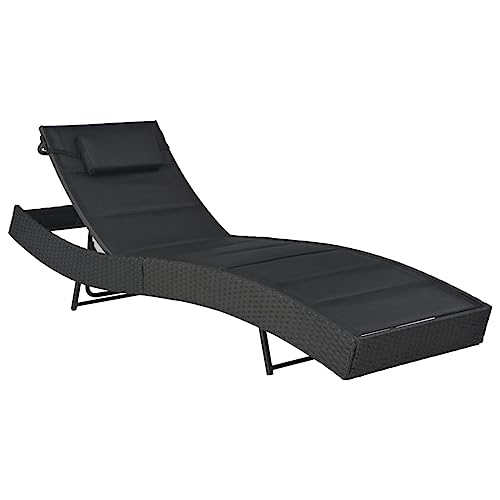 Holamys Sonnenliege Poly Rattan schwarz für Garten und Pool, verstellbar, Bequeme Relaxliege mit Textilene, ideal zum Entspannen auf der Terrasse. von Holamys