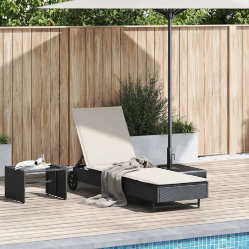 Holamys Sonnenliege mit Rollen und weicher Auflage, Schwarz Poly Rattan für Garten und Poolbereich, 3-Fach verstellbar, UV-beständig und wasserfest von Holamys