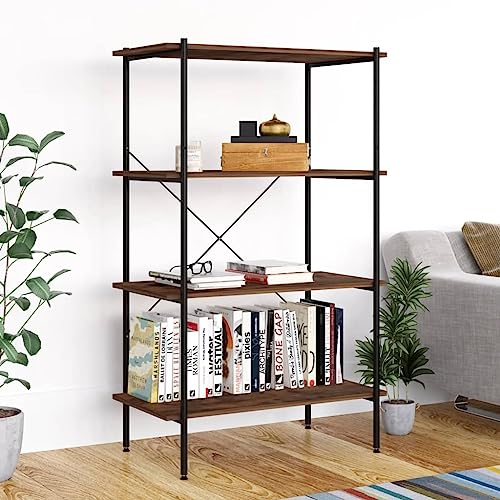 Holamys Standregal mit 4 Böden, Schwarz und Natur, 80x40x130 cm, Robustes Stahlgestell, vielseitiger Stauraum für Büro, Wohnzimmer, Garage, sichere Wandbefestigung, modernes Design von Holamys