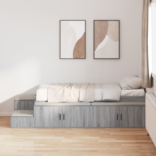 Holamys Stauraum Bettgestell Grau Sonoma 90x190 cm, Modernes Einzelbett für Schlafzimmer, Praktisches Möbelstück mit Fächern, Robustes Design Holamys Stauraum Bettgestell Grau Sonoma 90x190 cm, Modernes Einzelbett für Schlafzimmer, Praktisches Möbelstück mit Fächern, Robustes Design von Holamys