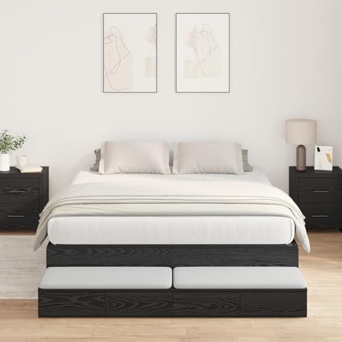Holamys Stauraum-Bettgestell Schwarz Eiche, 140x190 cm, modernes Design, robust, mit 8 Schubladen, für Schlafzimmer, Elegantes Zuhause von Holamys