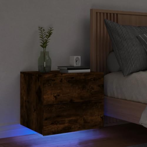 Holamys Wand-Nachttisch mit LED-Leuchten, schwebend, Räuchereiche, 50x39x41cm, modernes Design, Stauraum maximieren Holamys Wand-Nachttisch mit LED-Leuchten, schwebend, Räuchereiche, 50x39x41cm, modernes Design, Stauraum maximieren von Holamys