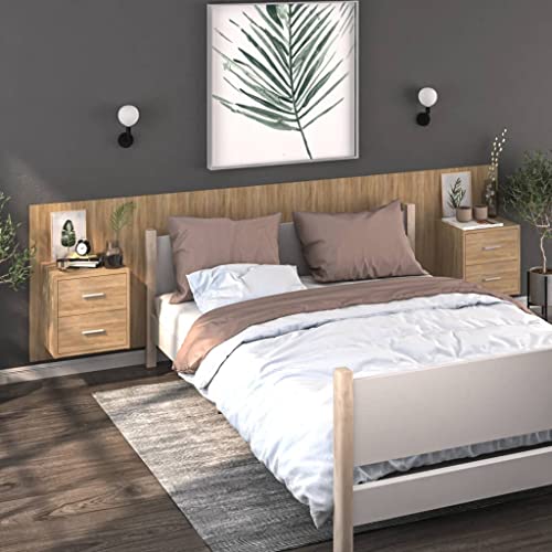 Holamys Wand-Nachttische 2er Set, Sonoma-Eiche, schwebendes Design mit Schublade, ideal für Schlafzimmer und Wohnzimmer, platzsparend von Holamys
