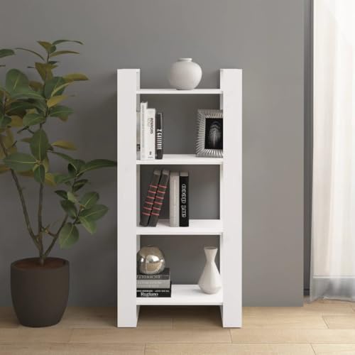 Holamys Weißes Bücherregal aus massivem Kiefernholz, 60x35x125 cm, vielseitiger Raumteiler mit offenem Design, ideal für Wohnzimmer und Büro, Stabiler Stand von Holamys