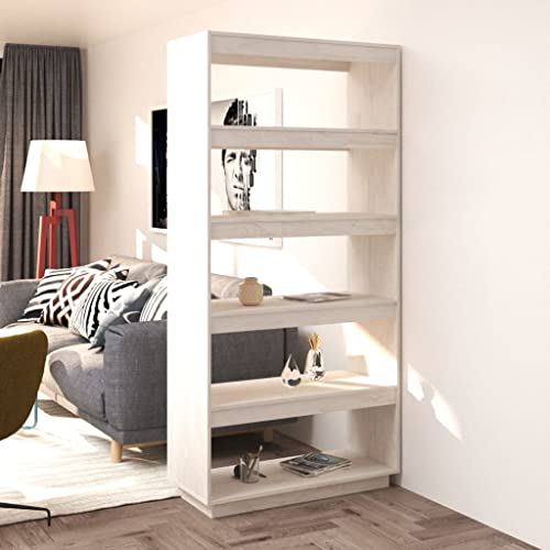 Holamys Weißes Kiefer Massivholz Bücherregal 80x35x167 cm, Standregal Raumteiler mit 5 Ablagen für Wohnzimmer, Arbeitszimmer, Büro und Kinderzimmer, vielseitige Aufbewahrungslösung Holamys Weißes Kiefer Massivholz Bücherregal 80x35x167 cm, Standregal Raumteiler mit 5 Ablagen für Wohnzimmer, Arbeitszimmer, Büro und Kinderzimmer, vielseitige Aufbewahrungslösung von Holamys