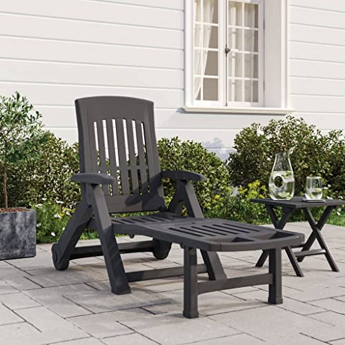 Klappbare Sonnenliege mit Rollen, Anthrazit PP, 5-Fach verstellbare Rückenlehne für Garten, Terrasse und Poolbereich, tragbar und leicht umzustellen von Holamys