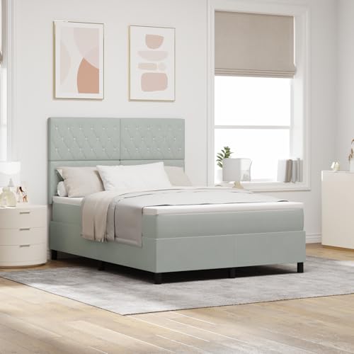LED Boxspringbett mit Matratze Hellgrau 140x190 cm Samt, luxuriöses Schlafzimmer Möbel Set, integrierte Beleuchtung, komfortable Unterstützung, für erholsamen Schlaf von Holamys