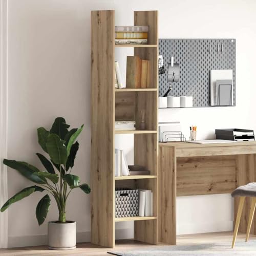 Modernes Bücherregal Eiche handwerklich, 40 x 35 x 180 cm, Holzwerkstoff, Vertikales Standregal für Wohnzimmer Büro & Bibliothek, Stabiler Stauraum von Holamys