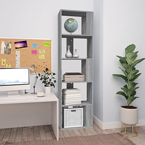 Modernes Bücherregal Grau Sonoma Holzwerkstoff 45x24x160 cm, vielseitiger Cube Organizer mit Stauraum für Bücher, DVDs & Dekoration, ideal als Raumteiler für Wohnzimmer & Flur von Holamys