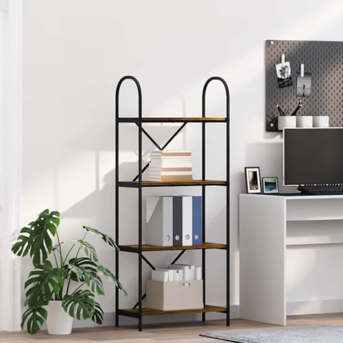 Modernes Regal Räuchereiche 60x30x146 cm, Holzwerkstoff, 4 Ebenen, für Bücher & Deko, Stabiler Stahlrahmen, vielseitiger Stauraum Organizer Modernes Regal Räuchereiche 60x30x146 cm, Holzwerkstoff, 4 Ebenen, für Bücher & Deko, Stabiler Stahlrahmen, vielseitiger Stauraum Organizer von Holamys