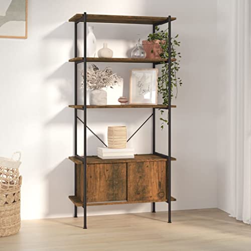 Modernes Regal mit 5 Böden und Schrank, 80x40x163 cm, Robustes Stahlgestell, Dunkles Holzwerkstoff Design, vielseitige Aufbewahrung für Wohnzimmer, Büro, Schlafzimmer von Holamys