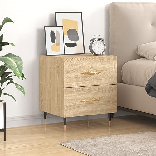 Nachttisch Sonoma-Eiche, 40x35x47,5 cm, Holzwerkstoff, moderner Beistelltisch für Schlafzimmer, Stabiler Nachtschrank mit Schubladen, vielseitige Ablage von Holamys