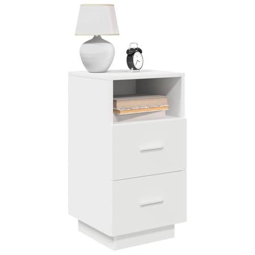 Nachttisch mit 2 Schubladen, Weiß, 36x36x68 cm, robuster Holzwerkstoff, idealer Night Stand für Schlafzimmer, praktischer Side Table Nachttisch mit 2 Schubladen, Weiß, 36x36x68 cm, robuster Holzwerkstoff, idealer Night Stand für Schlafzimmer, praktischer Side Table von Holamys