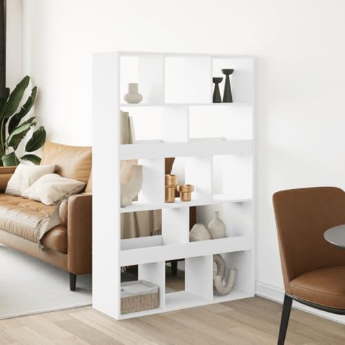 Raumteiler Weiß 100x33x156,5 cm, moderner Holzwerkstoff Regal mit 13 Fächern, vielseitiger Cube Storage Organizer für Bücher, Deko und Büro von Holamys