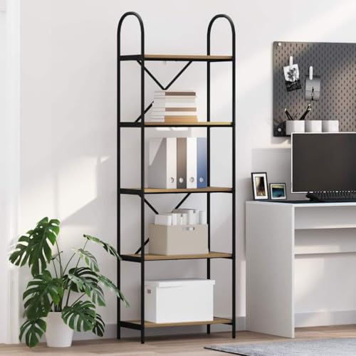 Regal Eiche handwerklich 60x30x183 cm, modernes Bücherregal mit 5 Ablagen aus Holzwerkstoff, Stabiler Stahlrahmen, vielseitiger Cube Storage Organizer für Wohnzimmer, Büro, Schlafzimmer von Holamys