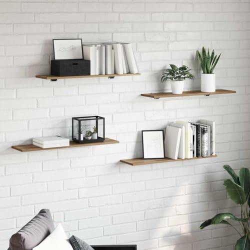 Regalbrett 4er-Set Braun 80x20x1.5 cm aus robustem Holzwerkstoff, langlebiges Wandregal für Bücher, Deko und Sammlerstücke, vielseitige Aufbewahrung im Wohnzimmer von Holamys