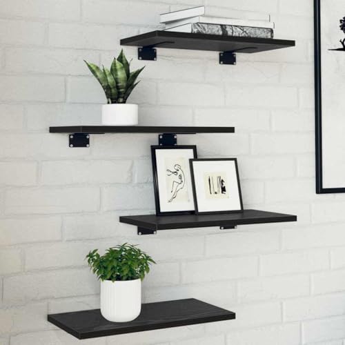 Regalbrett 4er-Set Schwarz 40x20x1.5 cm, langlebiger Holzwerkstoff Wandregal für Bücher, Deko & Stauraum im Wohnzimmer von Holamys