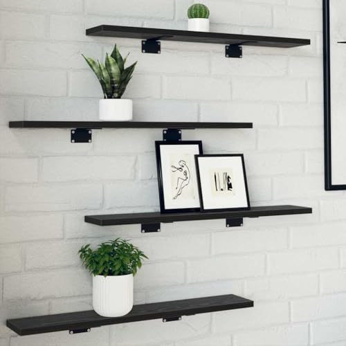 Regalbrett 4er-Set Schwarz 60 x 10 x 1.5 cm, langlebiger Holzwerkstoff, Moderne schwebende Wandregale für Bücher und Deko im Wohnzimmer von Holamys