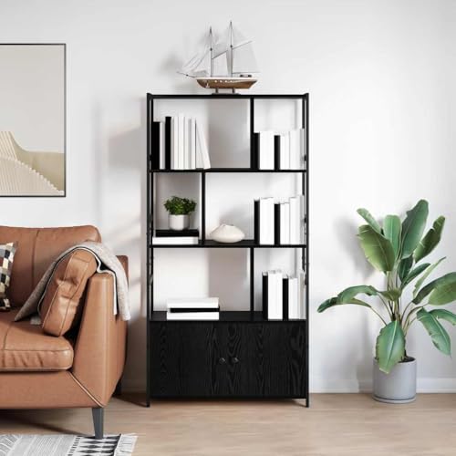 Schwarze Eiche Industrie Bücherregal, 80x30x155.5 cm Holzwerkstoff Regal mit verstellbaren Füßen, Hohe Kapazität Standregal für Wohnzimmer Büro von Holamys