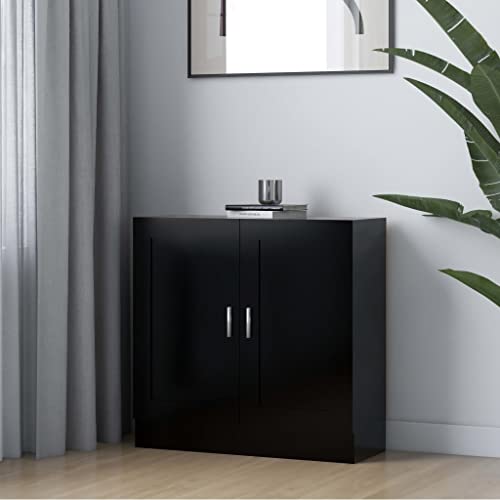 Schwarzer Bücherschrank aus Holzwerkstoff, 82,5x30,5x80 cm, klassisches Design mit 2 Türen, ideal für Bücher & Dekoartikel, vielseitige Aufbewahrungslösung von Holamys