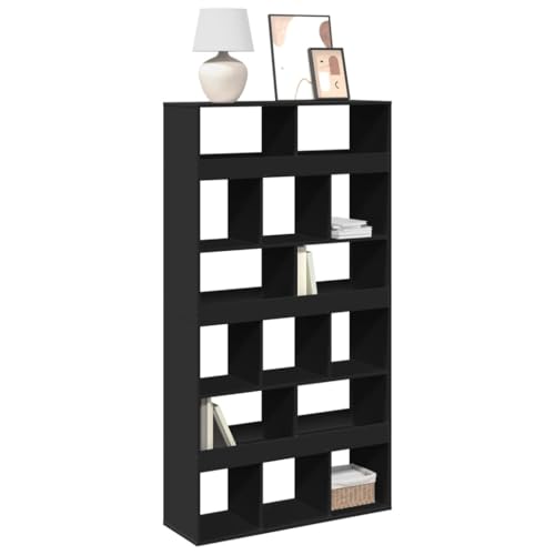 Schwarzes Bücherregal mit 15 Fächern, 100x33x187,5 cm, aus Holzwerkstoff, vielseitiger Cube Storage Organizer für Bücher, DVDs und Dekoration im Wohnzimmer von Holamys