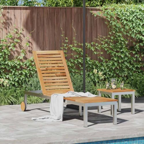 Sonnenliege aus geöltem Massivholz Teak, mit Verstellbarer Rückenlehne und Rollen, perfekt für Garten und Terrasse von Holamys