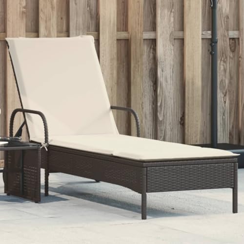 Sonnenliege mit Rollen, Schwarz, UV-beständiges Poly Rattan für Außenbereiche, verstellbare Rückenlehne, bequemes Sitzkissen für Garten und Pool von Holamys