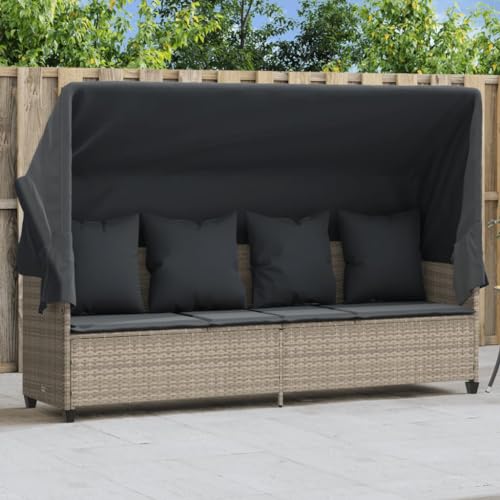 Sonnenliege mit ausziehbarem Sonnendach und bequemen Kissen, 3-Fach verstellbar, Poly Rattan in Hellgrau, ideal für Garten und Terrasse zum Entspannen. Sonnenliege mit ausziehbarem Sonnendach und bequemen Kissen, 3-Fach verstellbar, Poly Rattan in Hellgrau, ideal für Garten und Terrasse zum Entspannen. von Holamys