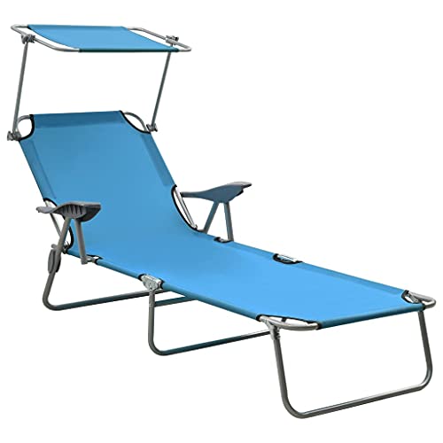 Sonnenliege mit verstellbarem Sonnendach, klappbarer Gartenliege aus pulverbeschichtetem Stahl für Strand und Pool, blaues Design für entspannte Stunden im Freien Sonnenliege mit verstellbarem Sonnendach, klappbarer Gartenliege aus pulverbeschichtetem Stahl für Strand und Pool, blaues Design für entspannte Stunden im Freien von Holamys