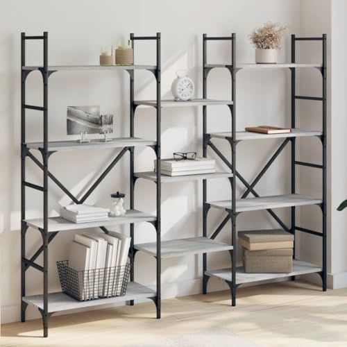 Sonoma Grau Bücherregal 160x28,5x136,5 cm Holzwerkstoff mit offenen Fächern, Stabiler Cube Storage Organizer für Bücher, Deko und Bürobedarf, vielseitig einsetzbar von Holamys
