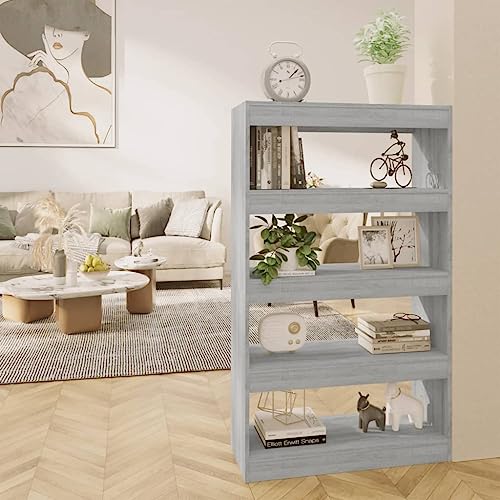 Sonoma Grau Bücherregal 80x30x135 cm, vielseitiger Holzwerkstoff Raumteiler mit offenem Design, Robustes Standregal für Bücher, DVDs und Deko von Holamys