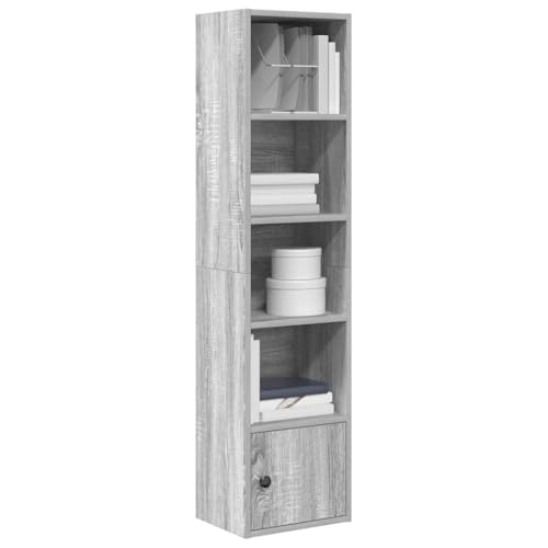 Sonoma Grau Bücherregal Holzwerkstoff 31x24x127 cm mit Tür, vielseitiger Cube Organizer für Bücher, Deko & Büro, stabiles Standregal von Holamys